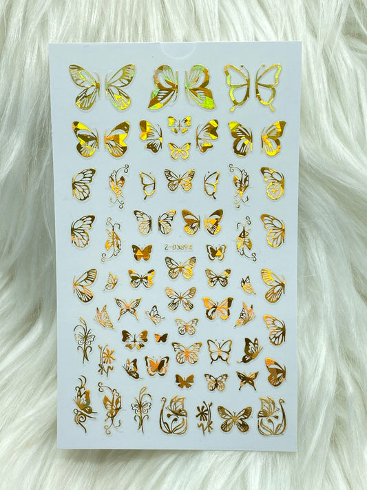 Holo Butterfly Gold Wings Nails Sticker