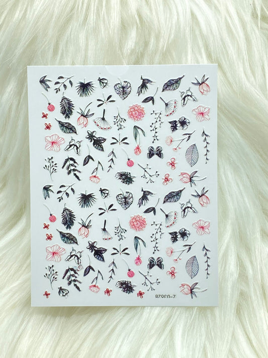 Floral Pink/Black Sticker -3628