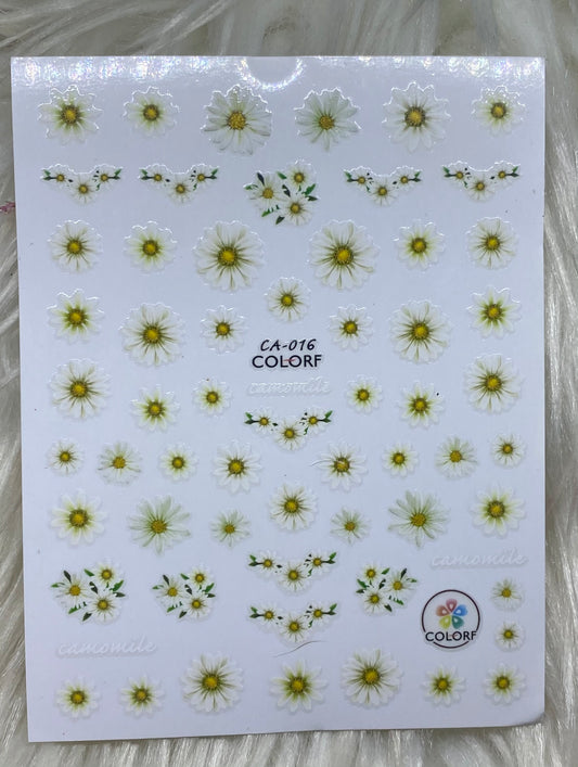 White daisy nail sticker - 016