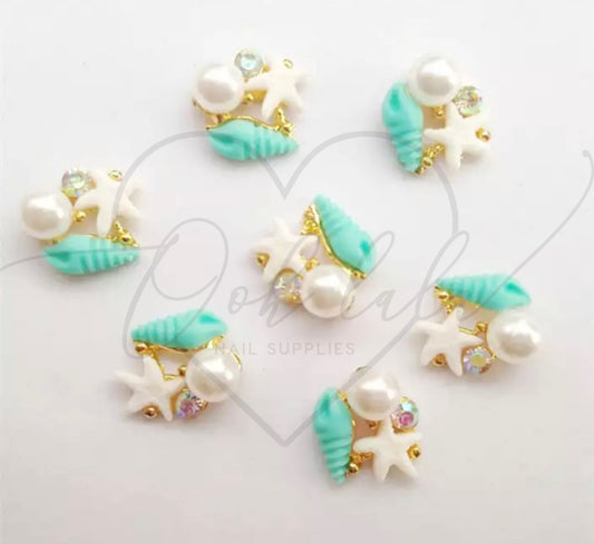 Teal Seashell Charms x 4