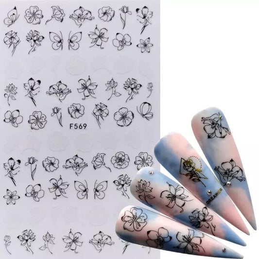 Black & White Flower Stickers -569